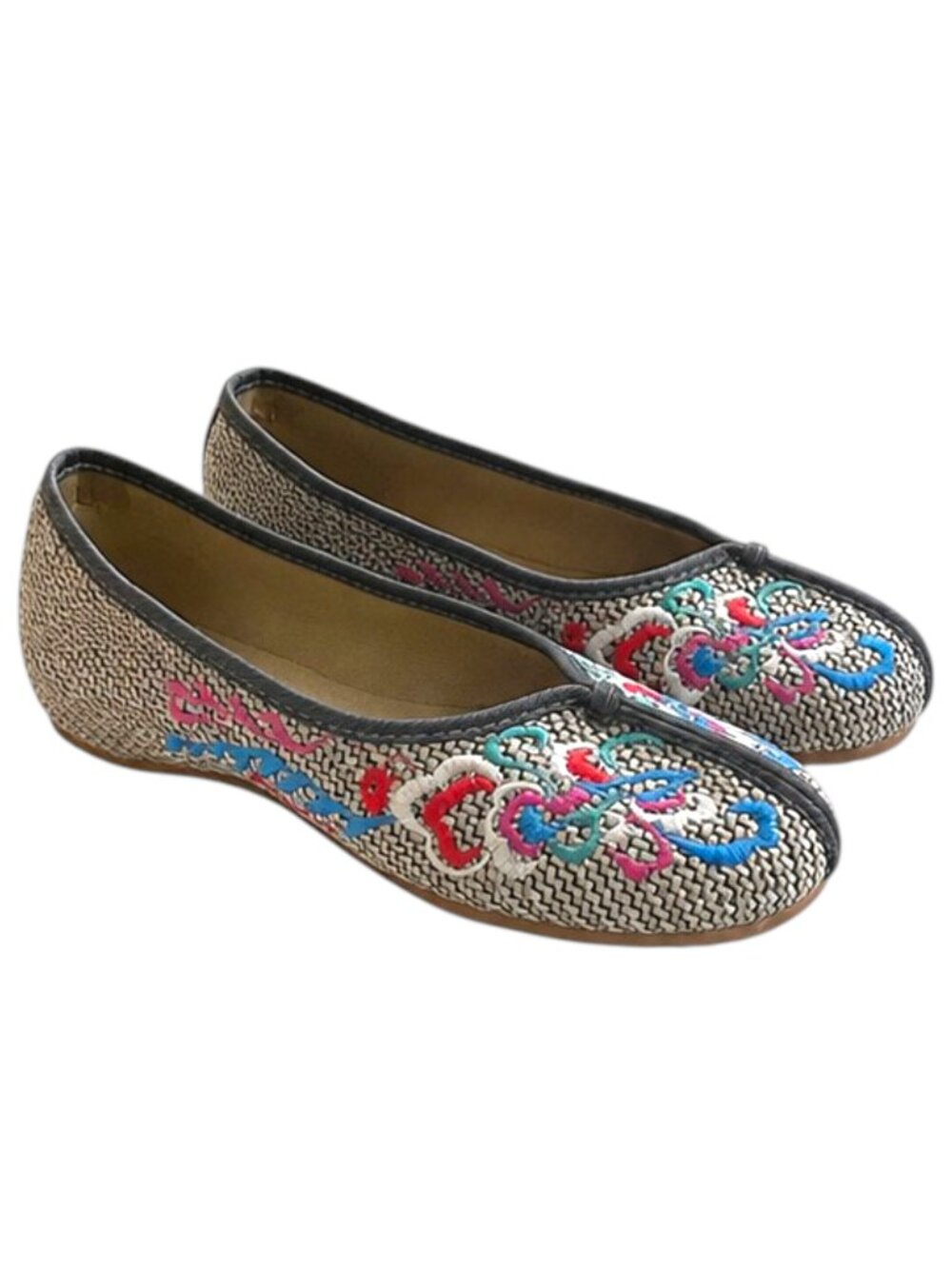 ✨ Floral Embroidered Woven Boho Ballet Flats Multicolor Casual Shoes Size EU 42